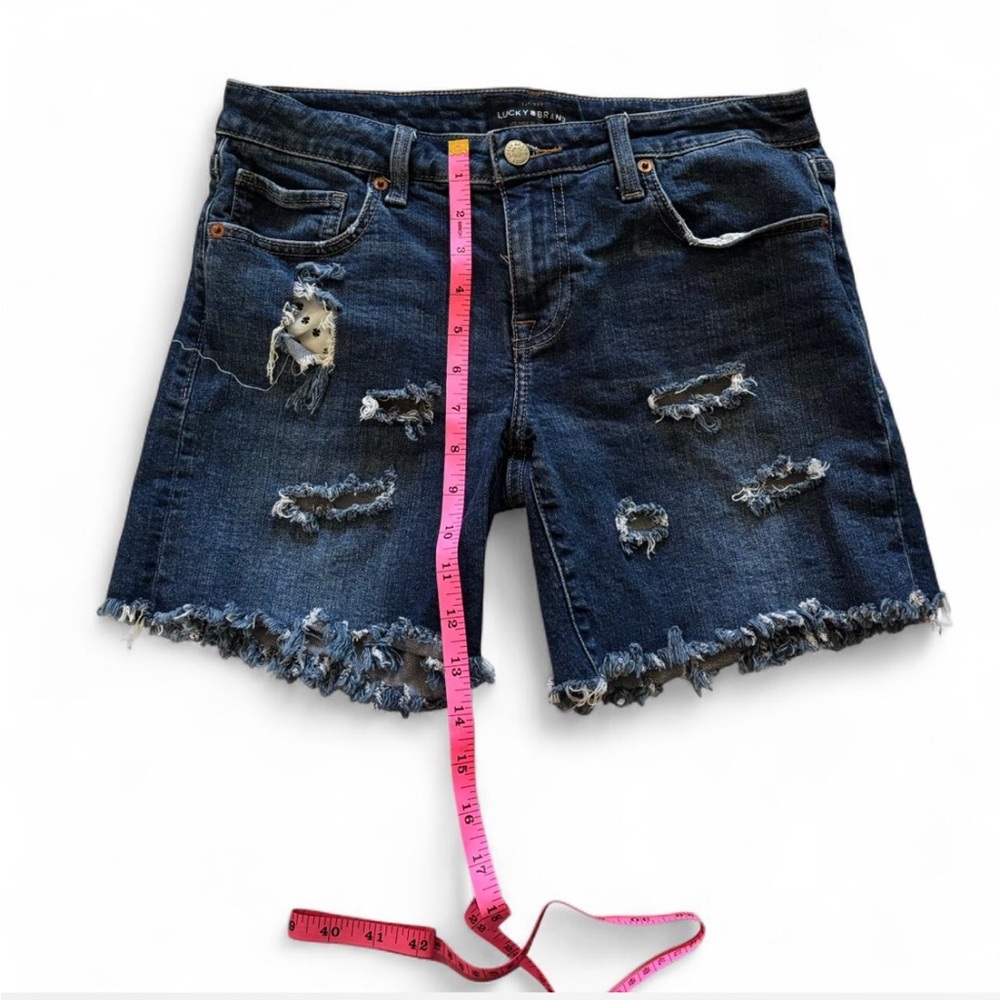 Lucky‎ Brand Denim Shorts Distressed Frayed Hem Dark Wash